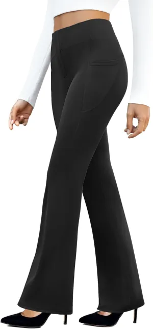 Women's Work Pants Business Casual Pants High Waisted Yoga Flare Leggings with Pockets Dress Slacks Tummy Control