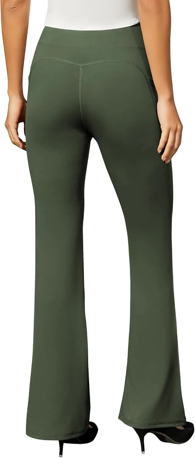 Women's Work Pants Business Casual Pants High Waisted Yoga Flare Leggings with Pockets Dress Slacks Tummy Control