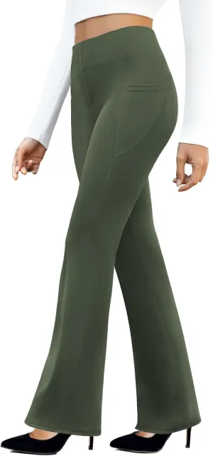 Women's Work Pants Business Casual Pants High Waisted Yoga Flare Leggings with Pockets Dress Slacks Tummy Control
