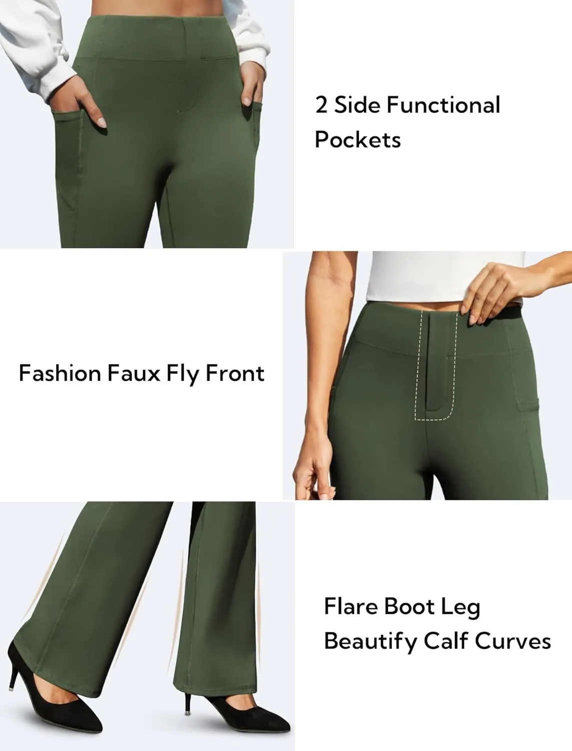 Women's Work Pants Business Casual Pants High Waisted Yoga Flare Leggings with Pockets Dress Slacks Tummy Control