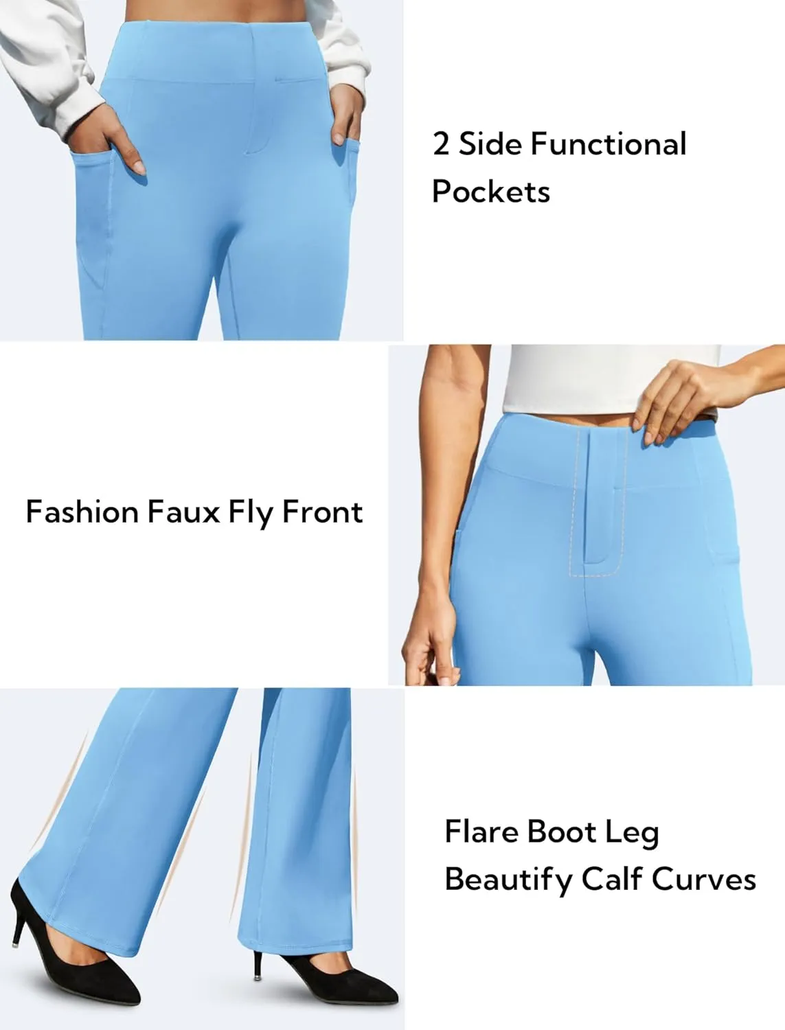 Women's Work Pants Business Casual Pants High Waisted Yoga Flare Leggings with Pockets Dress Slacks Tummy Control
