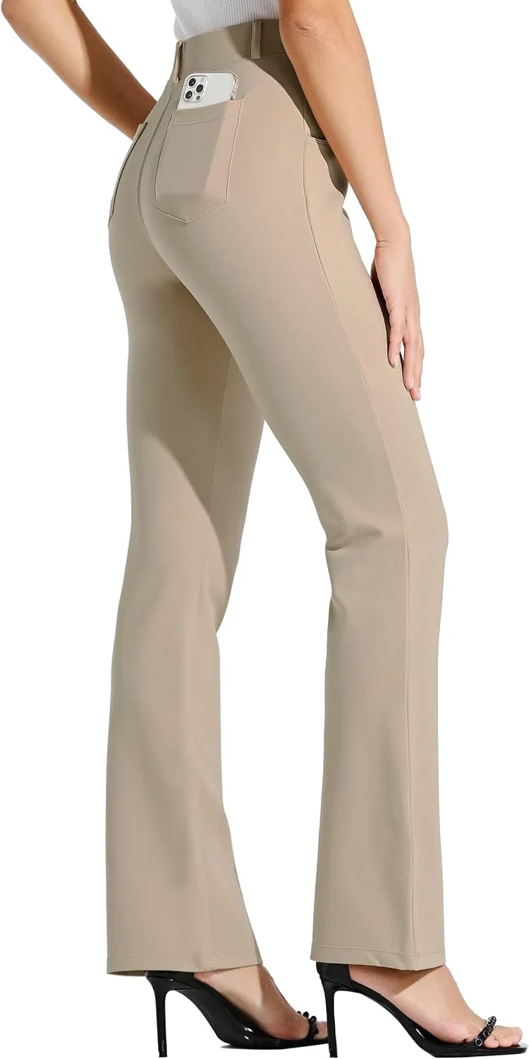 Women's Yoga Dress Pants Bootcut Work Slacks Stretch Office with Belt Loops 4 Pockets 28“/29"/30"/31"/33"