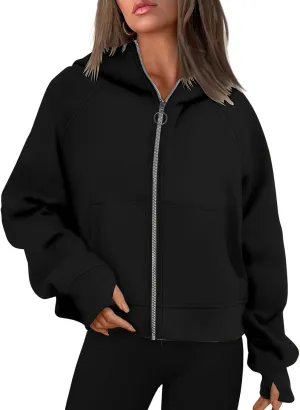 Womens Zip up Hoodies Trendy Long Sleeve Cropped Sweatshirt Jackets Casual Comfy Versatile Fall Tops Coat with Pocket