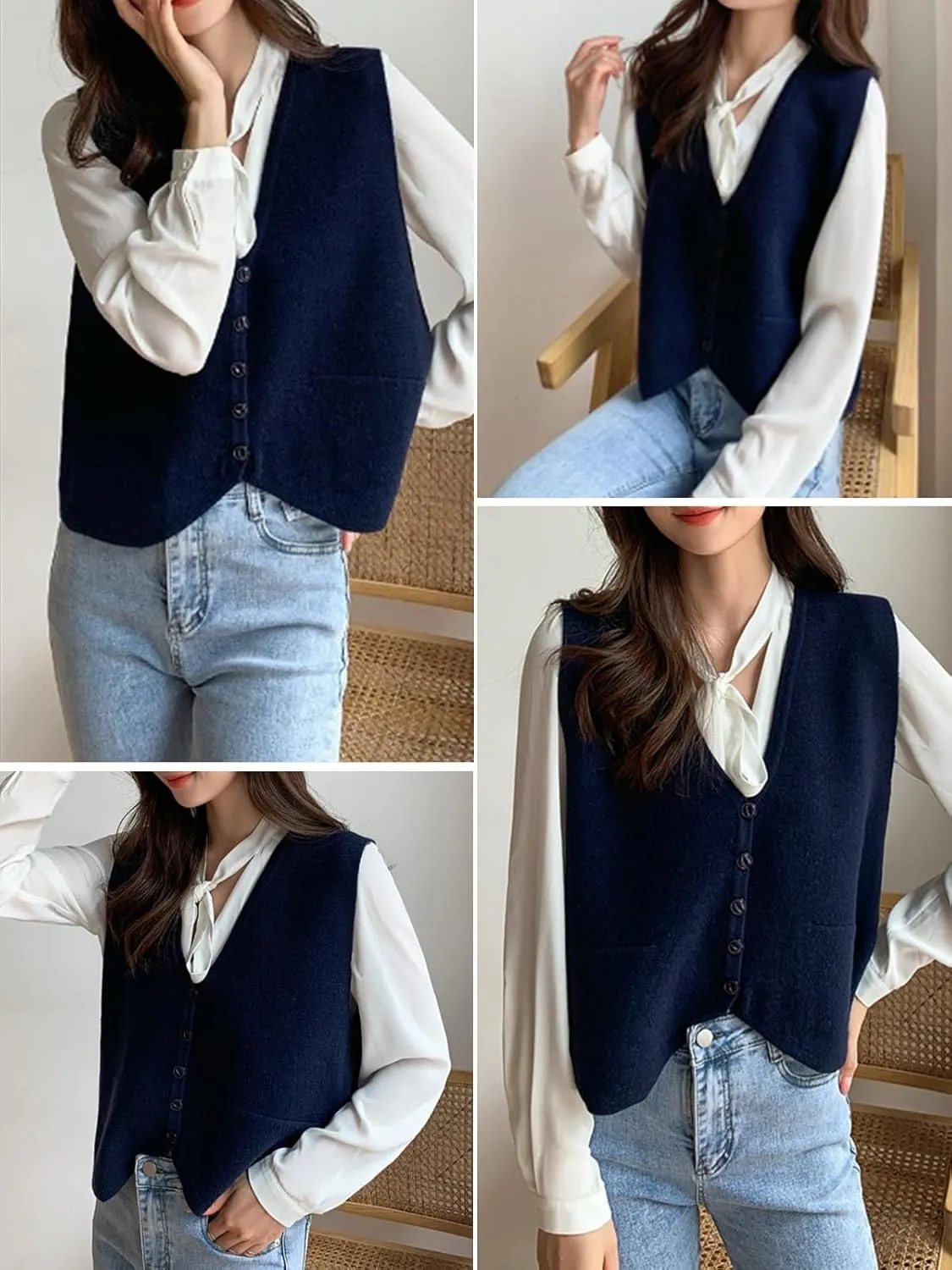 Wowcarbazole Women's Cropped Sweater Vest Sleeveless V Neck Button Down Casual Knit Cardigan Vest Trendy Knitted Tank Tops