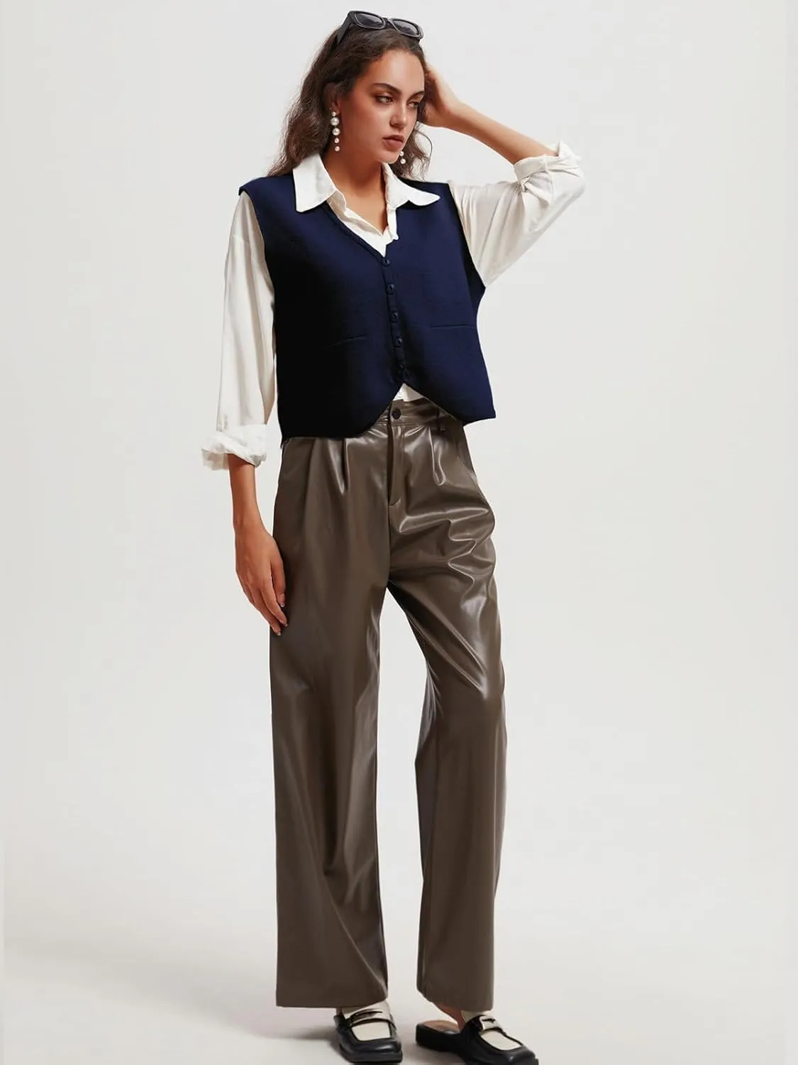 Wowcarbazole Women's Cropped Sweater Vest Sleeveless V Neck Button Down Casual Knit Cardigan Vest Trendy Knitted Tank Tops