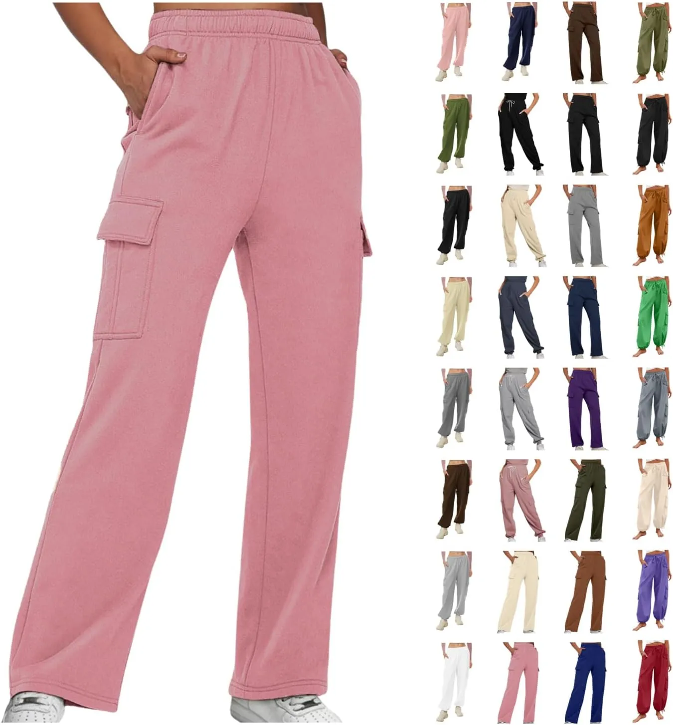 XUNRYAN Cargo Pants Womens Sweatpants Casual Baggy Fleece High Waisted Joggers Athletic Workout Pants Activewear Winter Fall