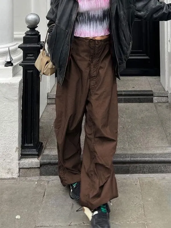 Y2K Harajuku Straight Wide Leg Cargo Pants Vintage Pockets Trousers Black Sweatpants Punk Baggy Pants 90s Girls