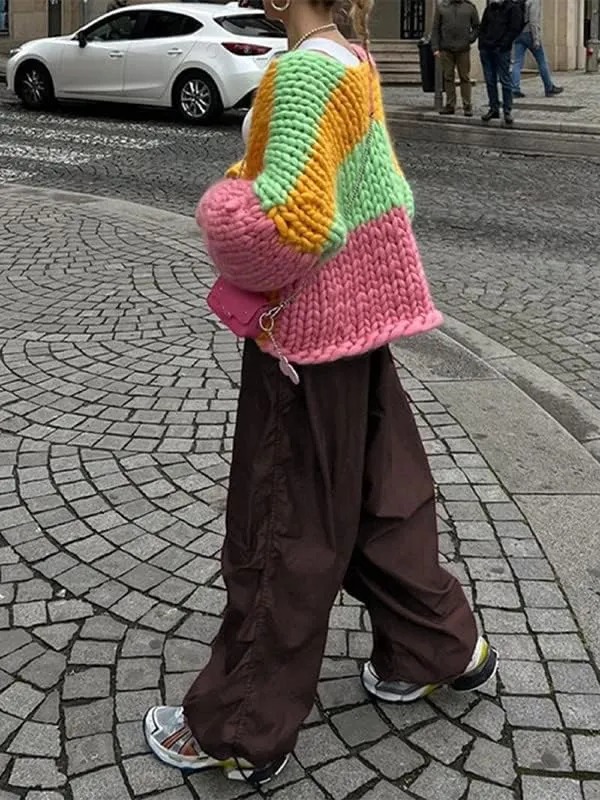 Y2K Harajuku Straight Wide Leg Cargo Pants Vintage Pockets Trousers Black Sweatpants Punk Baggy Pants 90s Girls