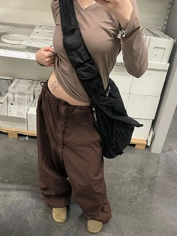 Y2K Harajuku Straight Wide Leg Cargo Pants Vintage Pockets Trousers Black Sweatpants Punk Baggy Pants 90s Girls