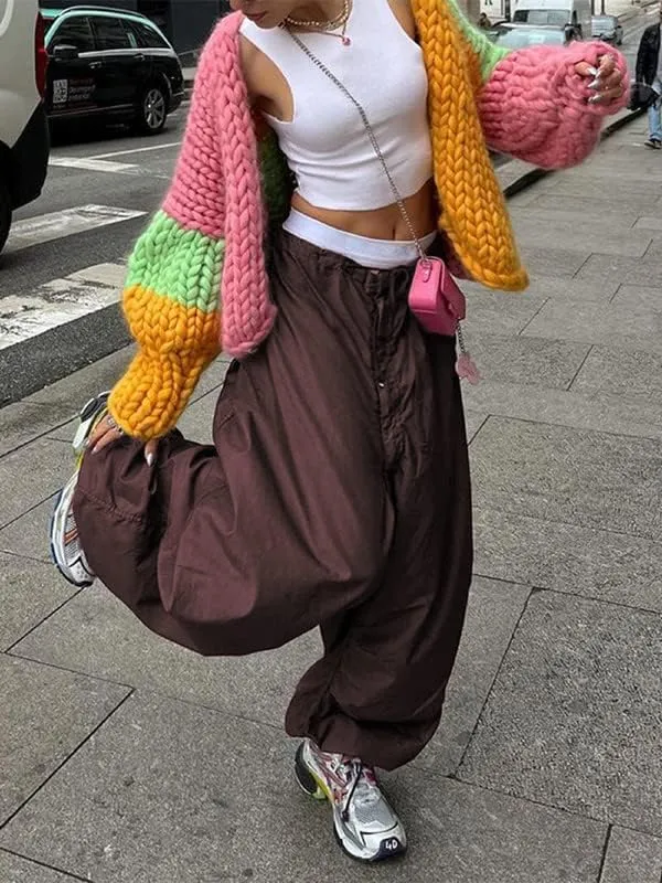 Y2K Harajuku Straight Wide Leg Cargo Pants Vintage Pockets Trousers Black Sweatpants Punk Baggy Pants 90s Girls