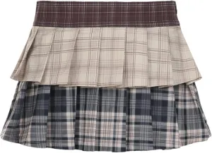 Y2k Plaid Skirts for Women Cutecore Vintage Floral Mini Tiered Flowy Short Pleated Dress Streetwear