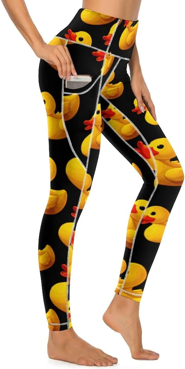 Yellow Duck Women's Yoga Pants Leggings with Pockets High Waist Compression Workout Pants