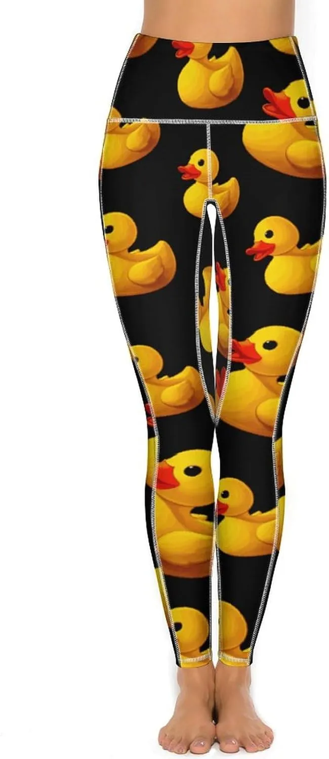 Yellow Duck Women's Yoga Pants Leggings with Pockets High Waist Compression Workout Pants