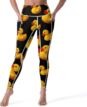 Yellow Duck Women's Yoga Pants Leggings with Pockets High Waist Compression Workout Pants