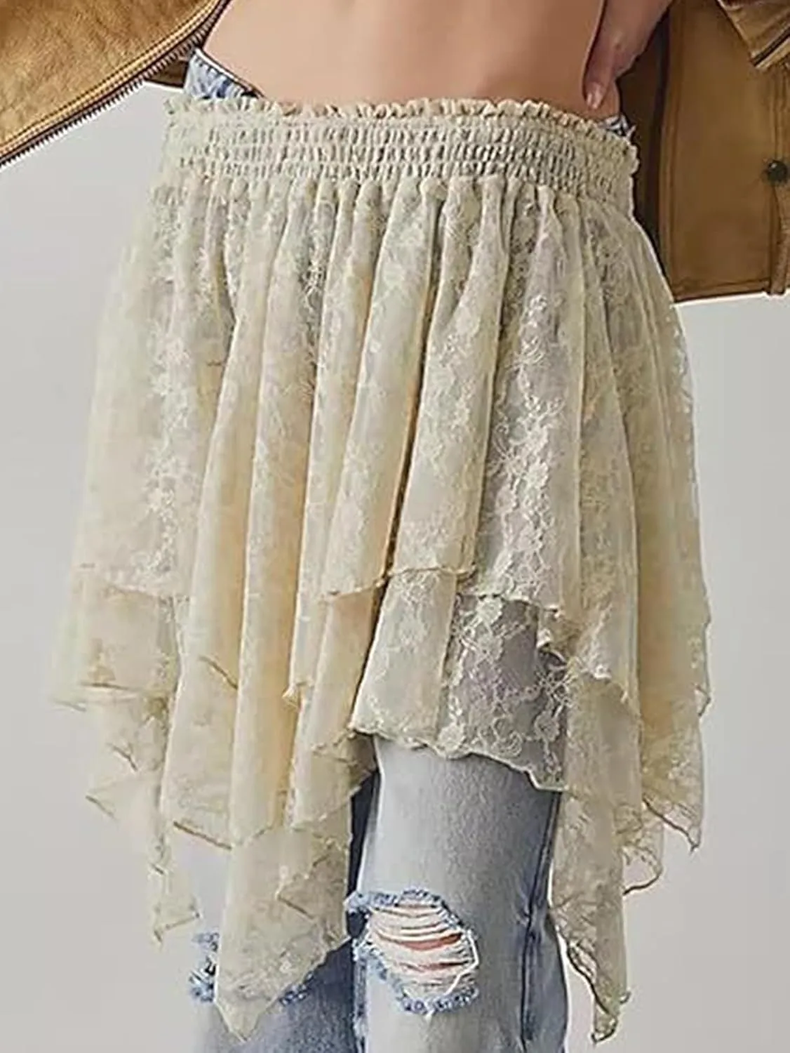 YKR Lace Slip Skirt for Women Y2k Pleated Mini Skirt Flowy Ruffle Half Skirts Underskirt