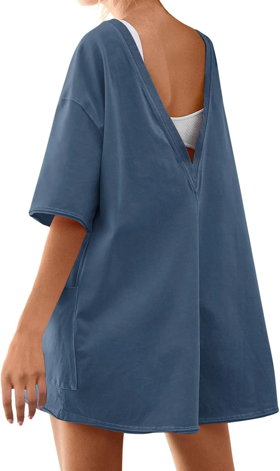 Yousify Rompers for Women 2025 Summer Athletic Oversized Romper Short Sleeve Jumpsuit with Pockets