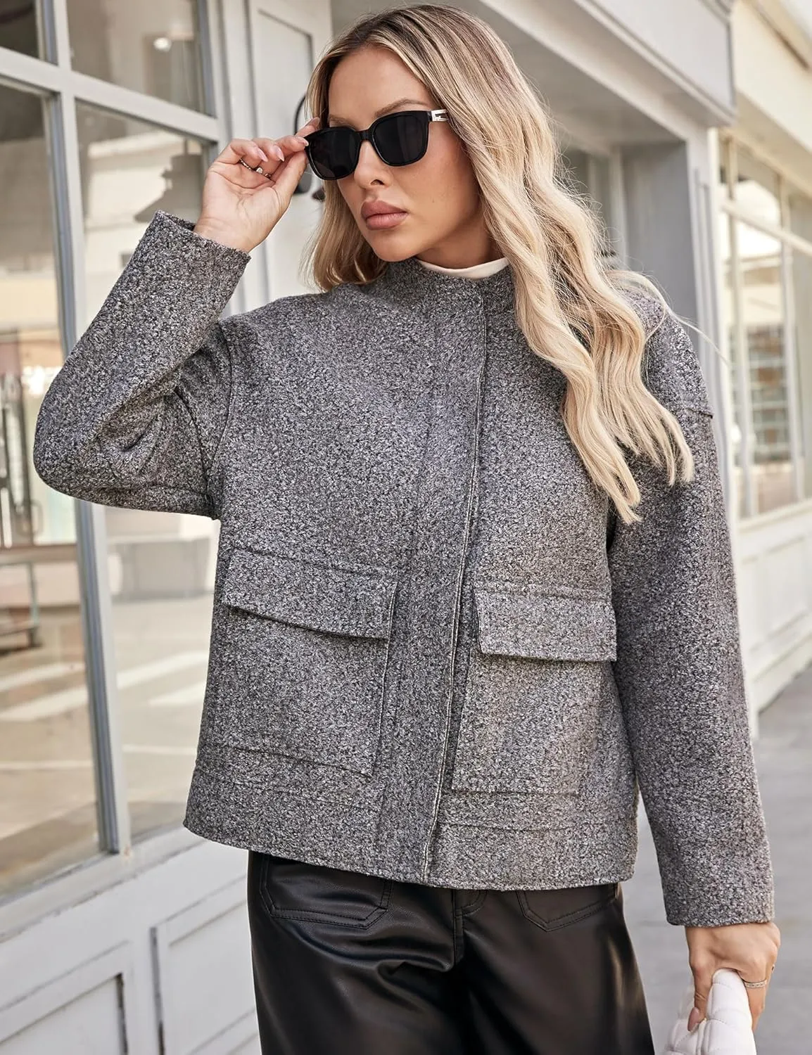 Yousify Women 2024 Fall Winter Fleece Jacket Long Sleeve Casual Button Fuzzy Sherpa Cropped Coats Outerwear with Pockets