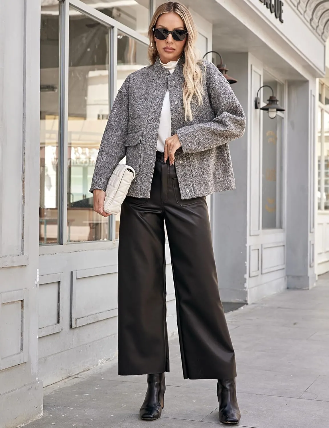 Yousify Women 2024 Fall Winter Fleece Jacket Long Sleeve Casual Button Fuzzy Sherpa Cropped Coats Outerwear with Pockets