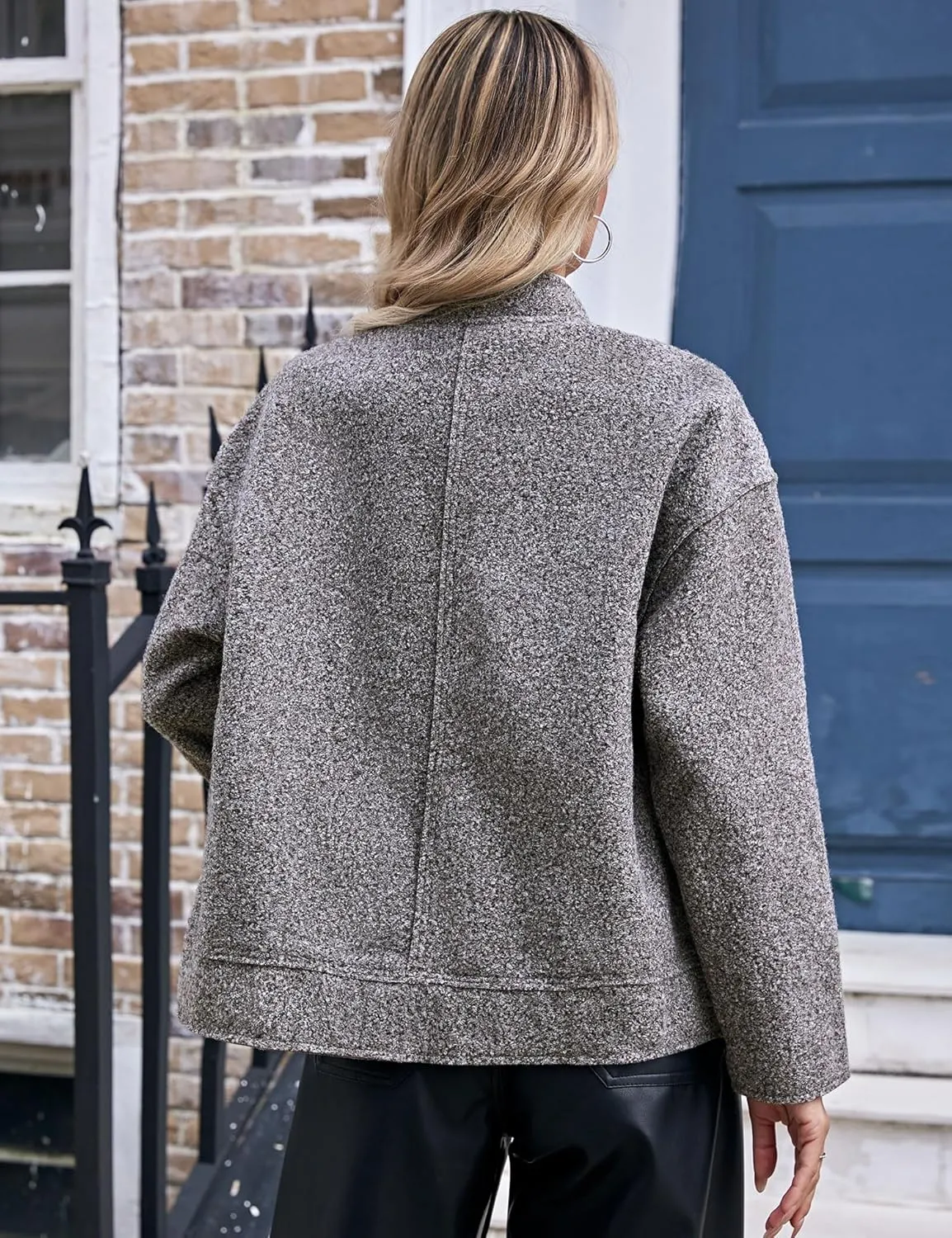 Yousify Women 2024 Fall Winter Fleece Jacket Long Sleeve Casual Button Fuzzy Sherpa Cropped Coats Outerwear with Pockets