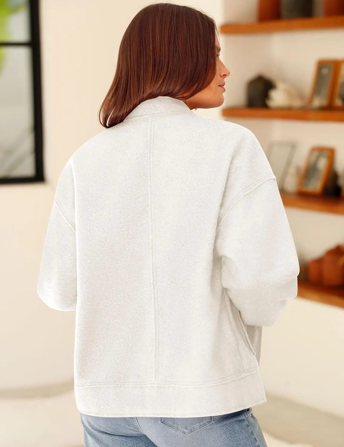 Yousify Women 2024 Fall Winter Fleece Jacket Long Sleeve Casual Button Fuzzy Sherpa Cropped Coats Outerwear with Pockets