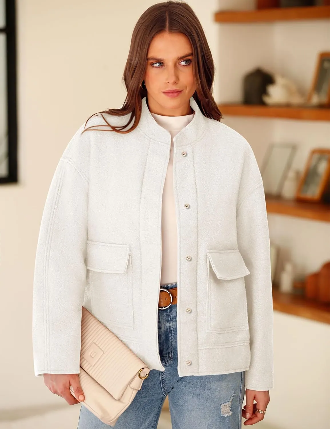Yousify Women 2024 Fall Winter Fleece Jacket Long Sleeve Casual Button Fuzzy Sherpa Cropped Coats Outerwear with Pockets