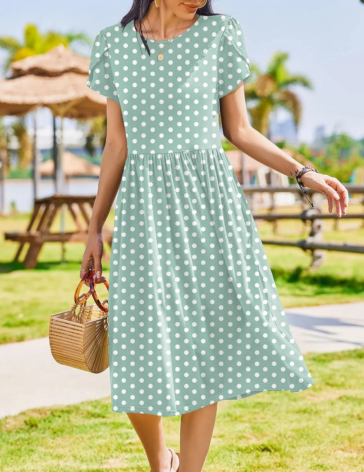 Zeagoo Women Summer Short Sleeve Midi Dress with Pockets Casual Aline Flowy Tshirt Dress Floral Vocation Beach Sundress