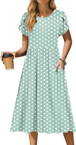 Zeagoo Women Summer Short Sleeve Midi Dress with Pockets Casual Aline Flowy Tshirt Dress Floral Vocation Beach Sundress