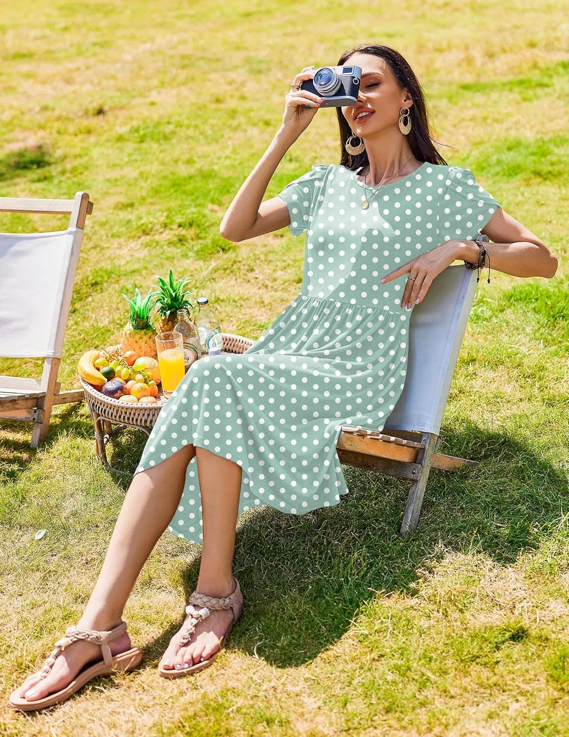 Zeagoo Women Summer Short Sleeve Midi Dress with Pockets Casual Aline Flowy Tshirt Dress Floral Vocation Beach Sundress