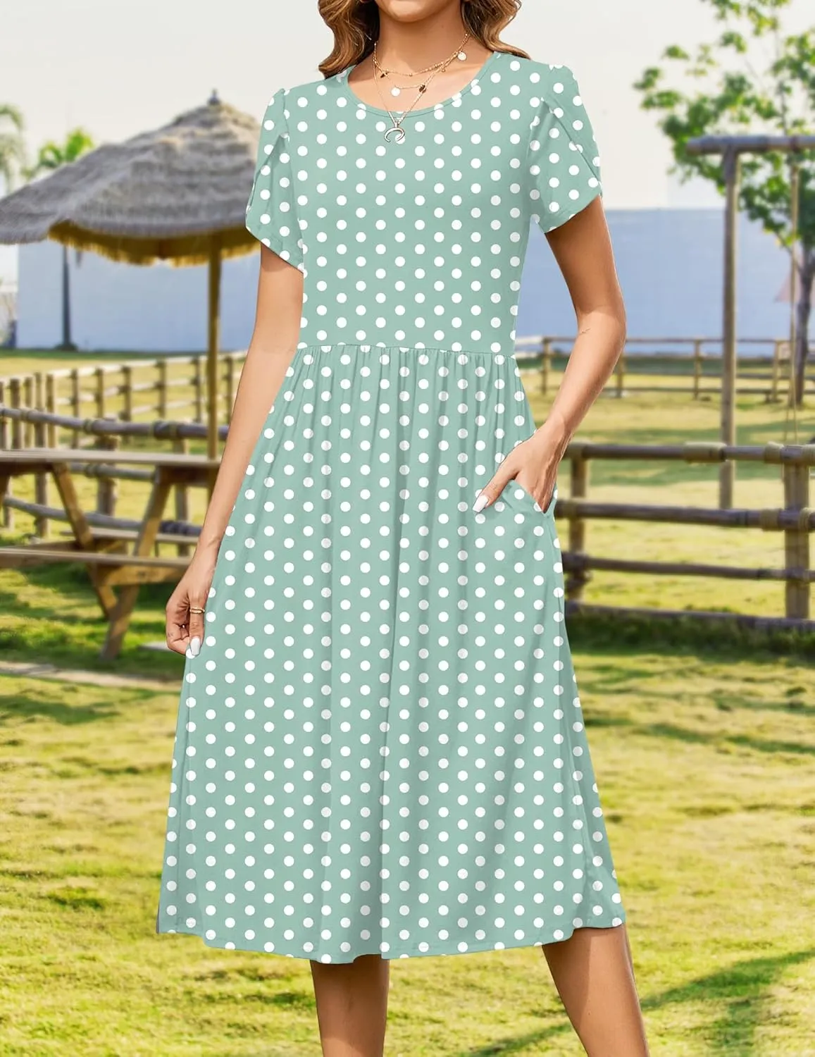 Zeagoo Women Summer Short Sleeve Midi Dress with Pockets Casual Aline Flowy Tshirt Dress Floral Vocation Beach Sundress