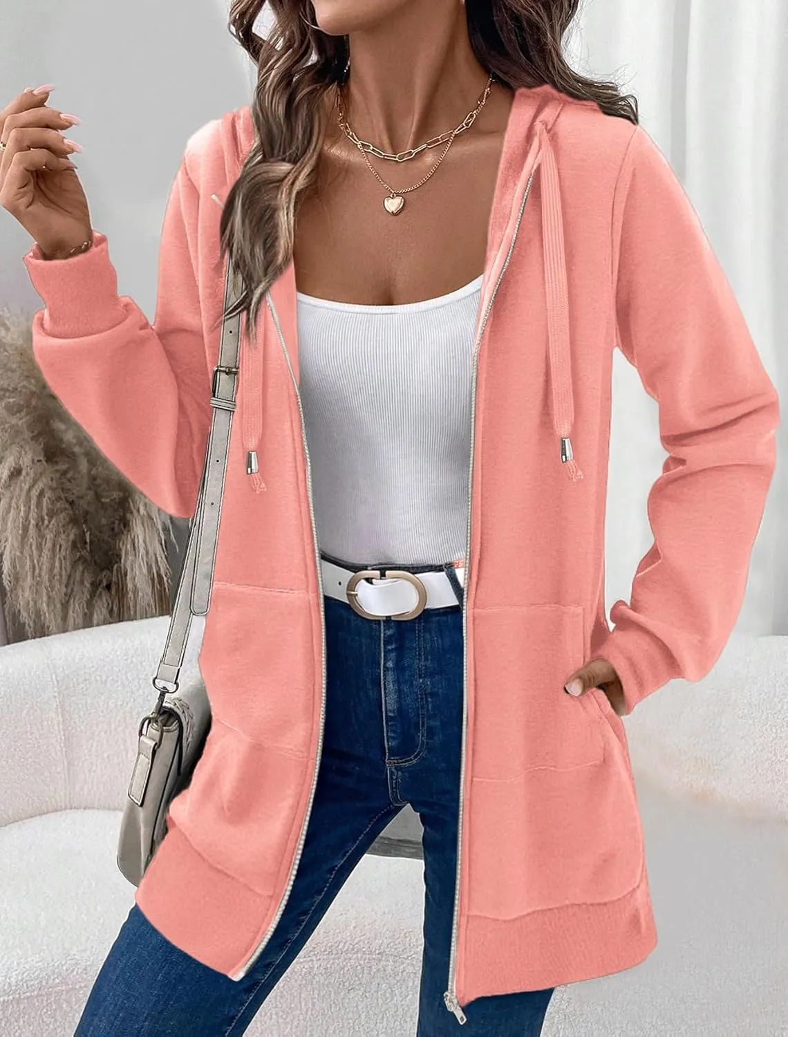 Zeagoo Zip Up Hoodies For Women Long Sleeve Oversized Sweatshirts Casual Lightweight Fleece Jackets With Pockets