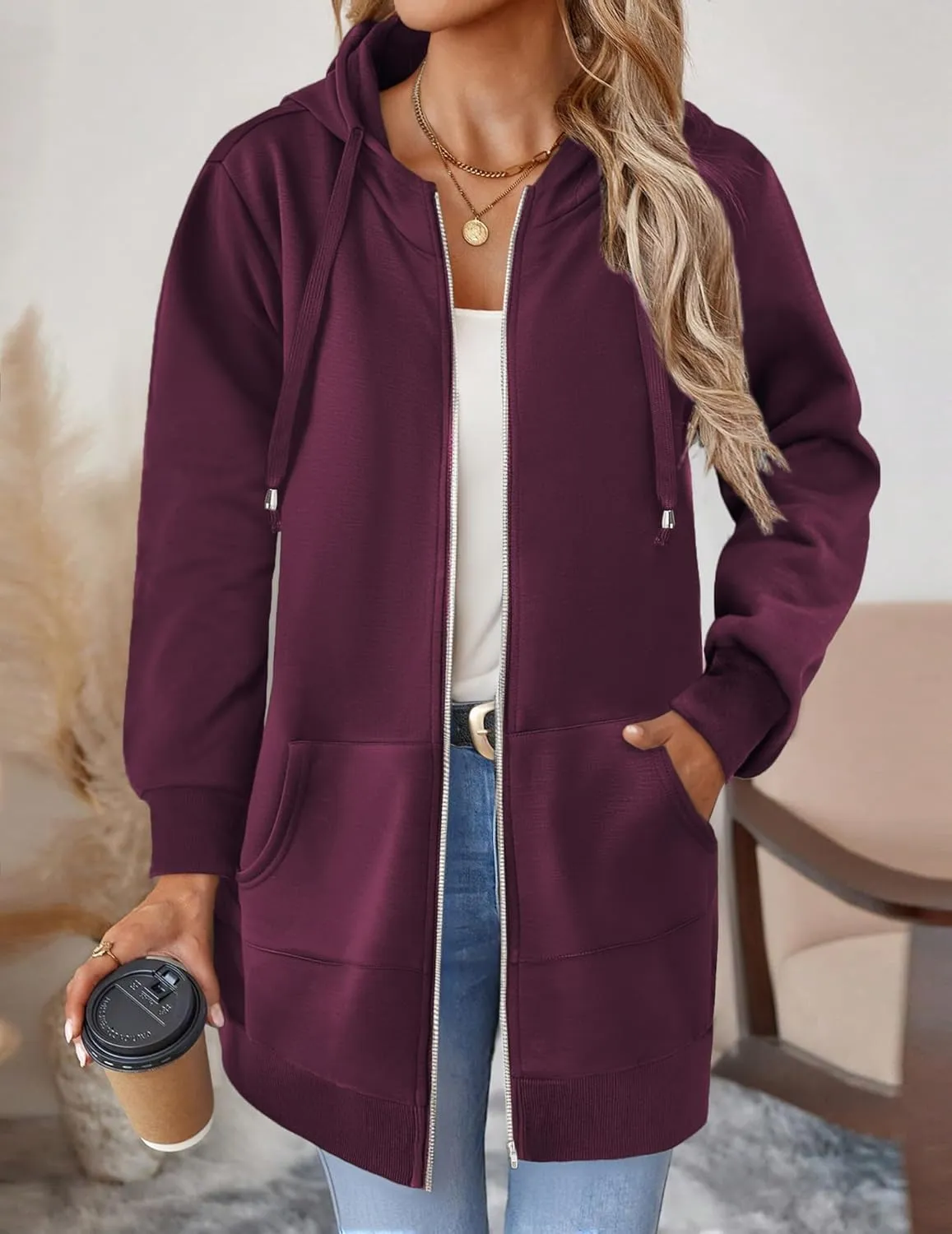 Zeagoo Zip Up Hoodies For Women Long Sleeve Oversized Sweatshirts Casual Lightweight Fleece Jackets With Pockets