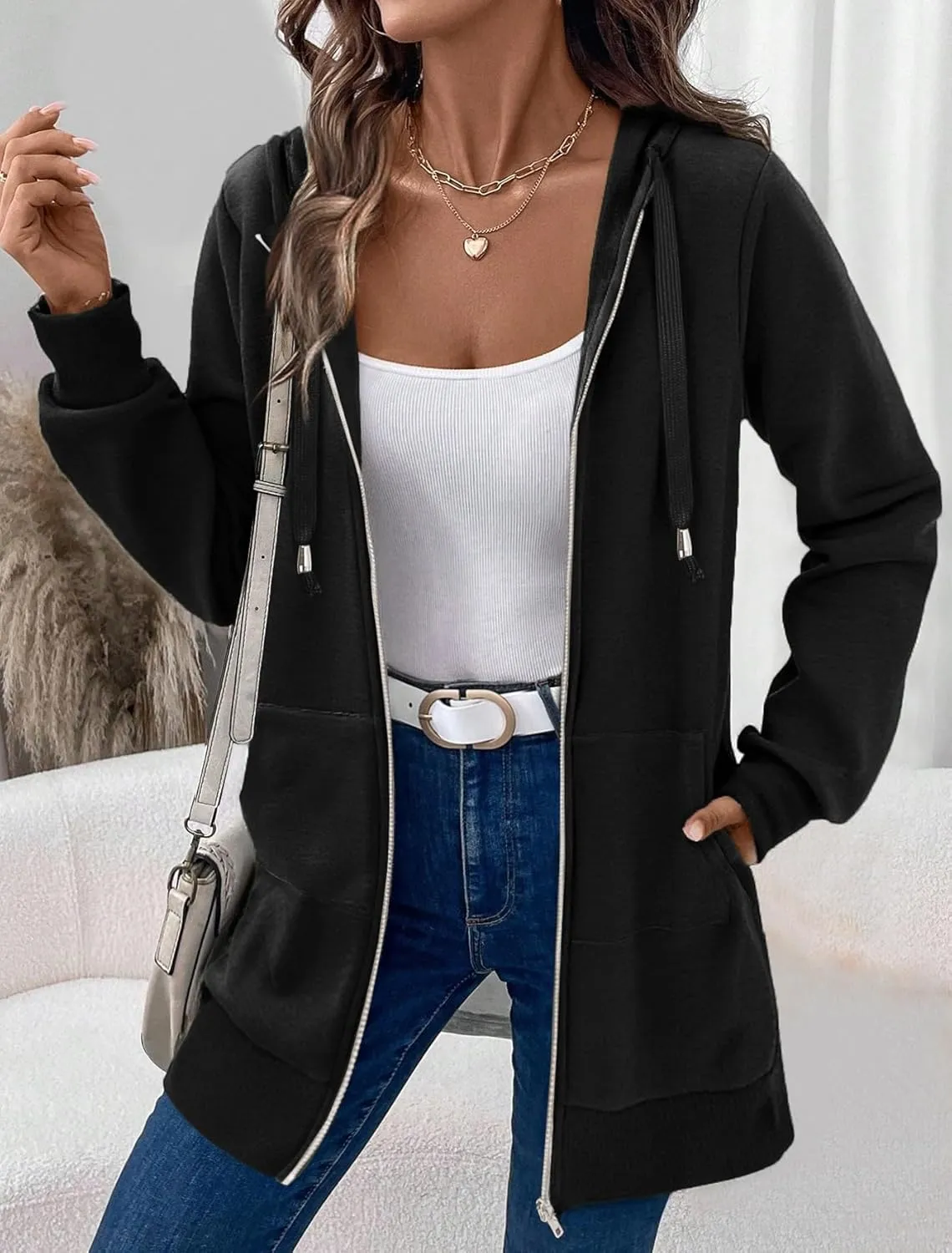 Zeagoo Zip Up Hoodies For Women Long Sleeve Oversized Sweatshirts Casual Lightweight Fleece Jackets With Pockets