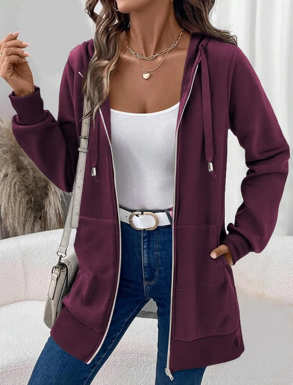 Zeagoo Zip Up Hoodies For Women Long Sleeve Oversized Sweatshirts Casual Lightweight Fleece Jackets With Pockets