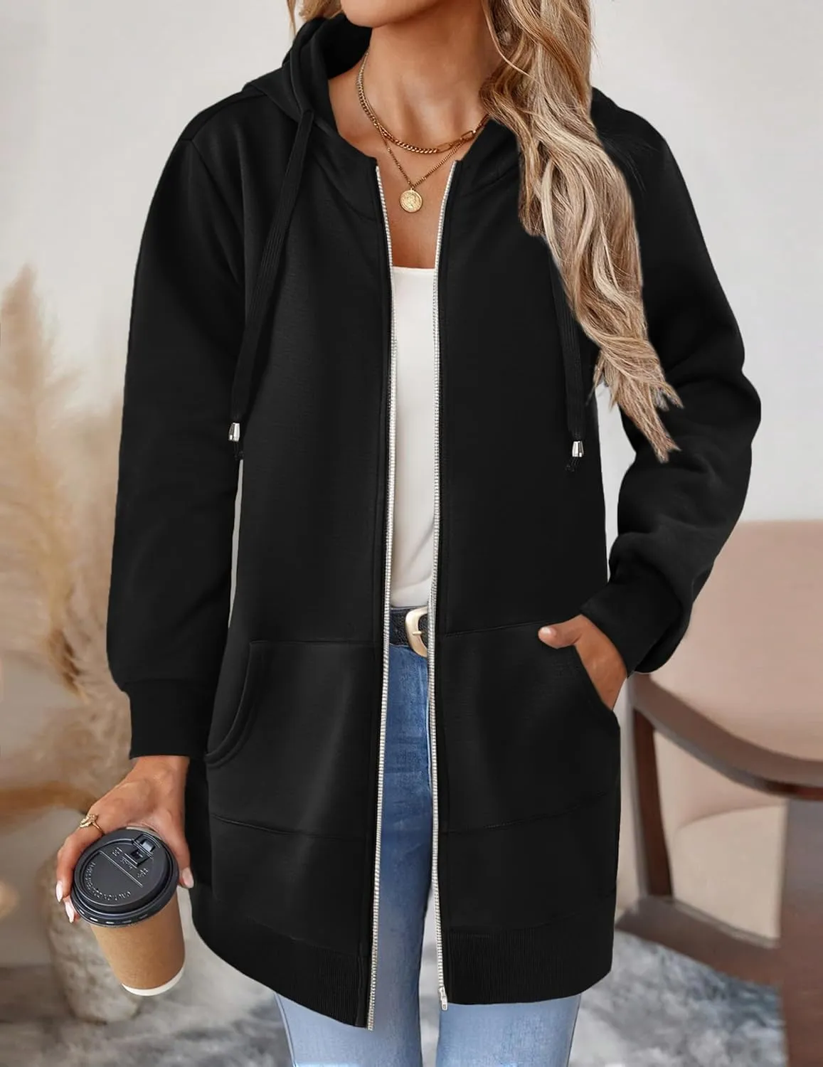 Zeagoo Zip Up Hoodies For Women Long Sleeve Oversized Sweatshirts Casual Lightweight Fleece Jackets With Pockets